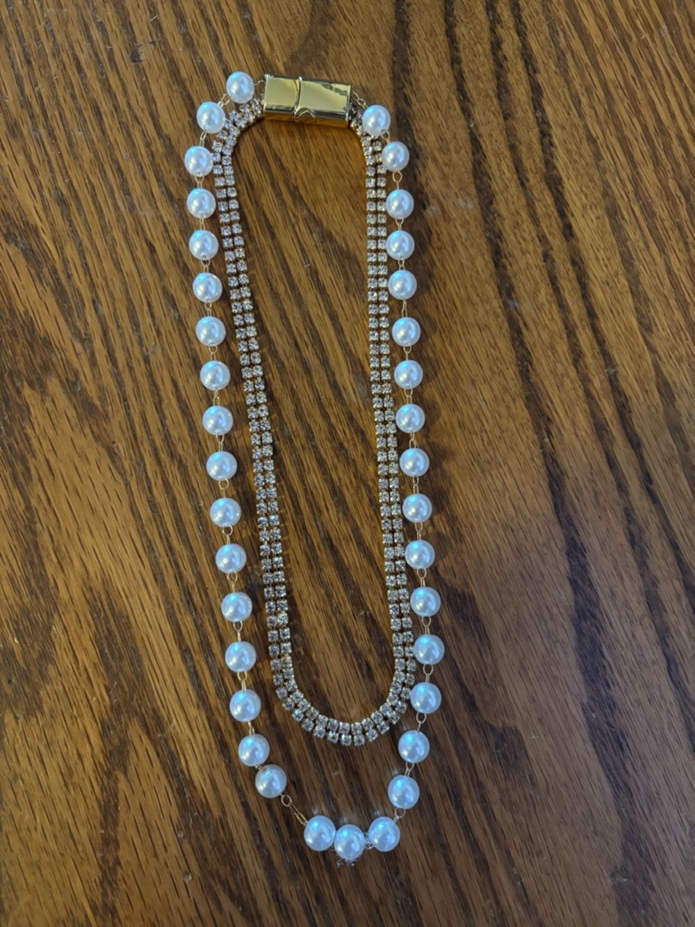 Gold-Tone Layered Pearl & Rhinestone Necklace - White Pearls